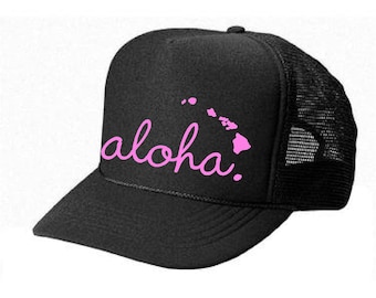 Aloha Hawaii hat - Womens mens Snap back Trucker STyle mesh hat