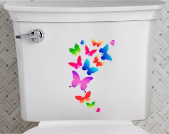 Colorful butterflies Bathroom toilet seat cover sticker decal decorations wall art wall sayings vinyl letters stickers decals