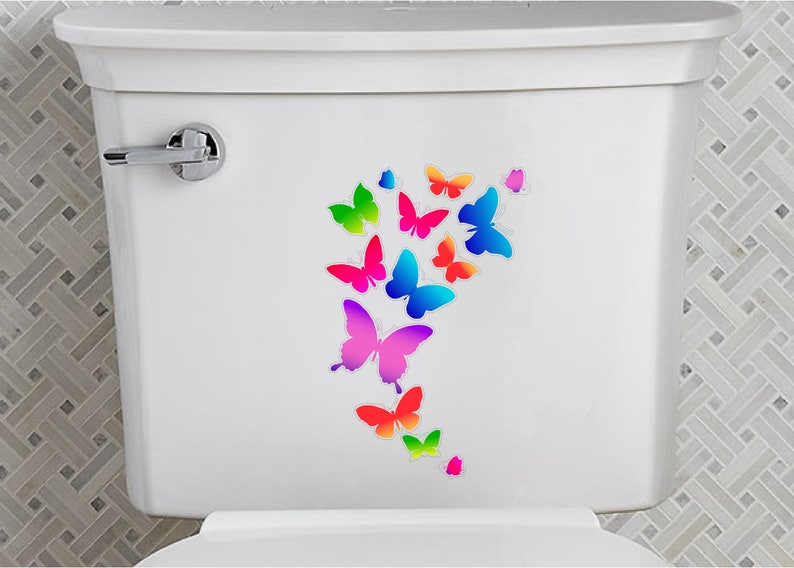 Colorful Butterflies Bathroom Toilet Seat Cover Sticker Decal Etsy
