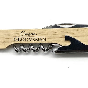 Single Groomsmen gift wedding Custom laser engraved corkscrew bottle opener Hand-Held Deluxe wine Bottle Opener