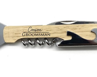 Single Groomsmen gift wedding Custom laser engraved corkscrew bottle opener Hand-Held Deluxe wine Bottle Opener