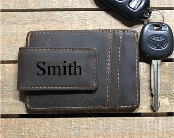 Personalized Leather wallet with money clip and RFID Add initials or name