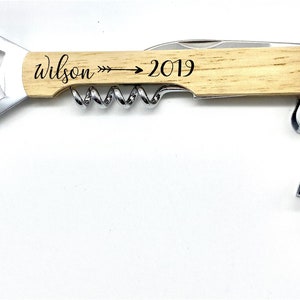 Custom laser engraved Stainless Steel Hand-Held Deluxe Bottle Opener Wood Handle Wine Opener Corkscrew Double Hinged Waiters Wine