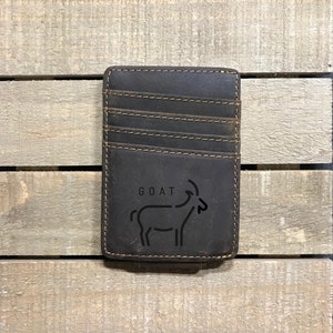 Cabra personalizada más grande de todos los tiempos cartera de cuero con clip de dinero y RFID