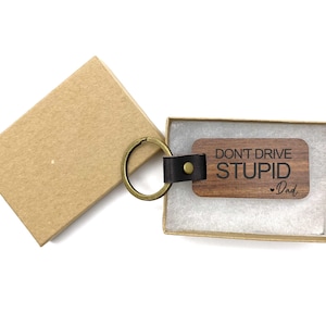 Don&#39;t drive stupid Love mom dad heart Engraved Pendant Charm with Key chain Jewelry or Bags