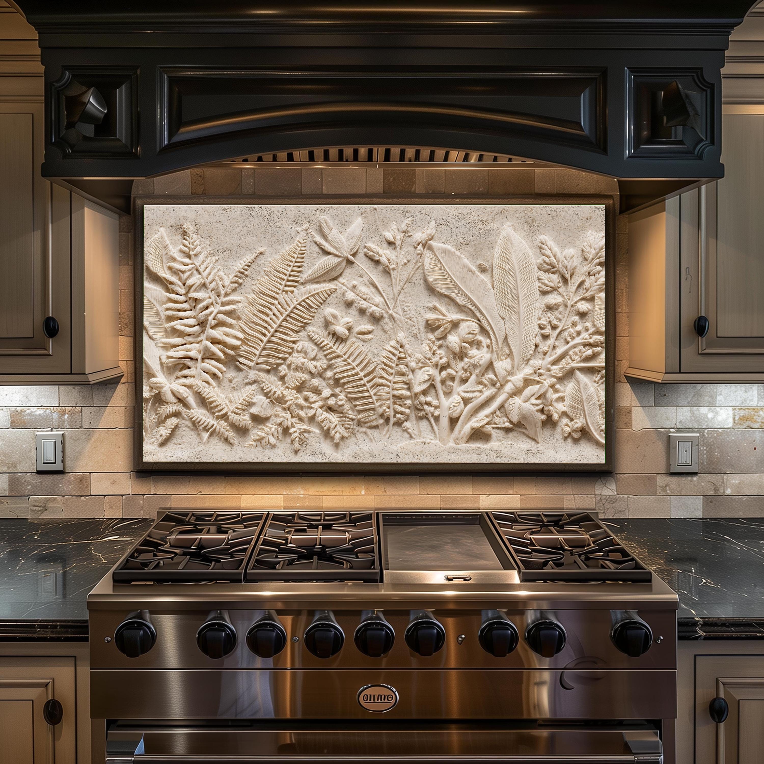 Leaf Pattern Splashback Botanical Relief Backsplash – Tropical Leaf Glass Backsplash for ...