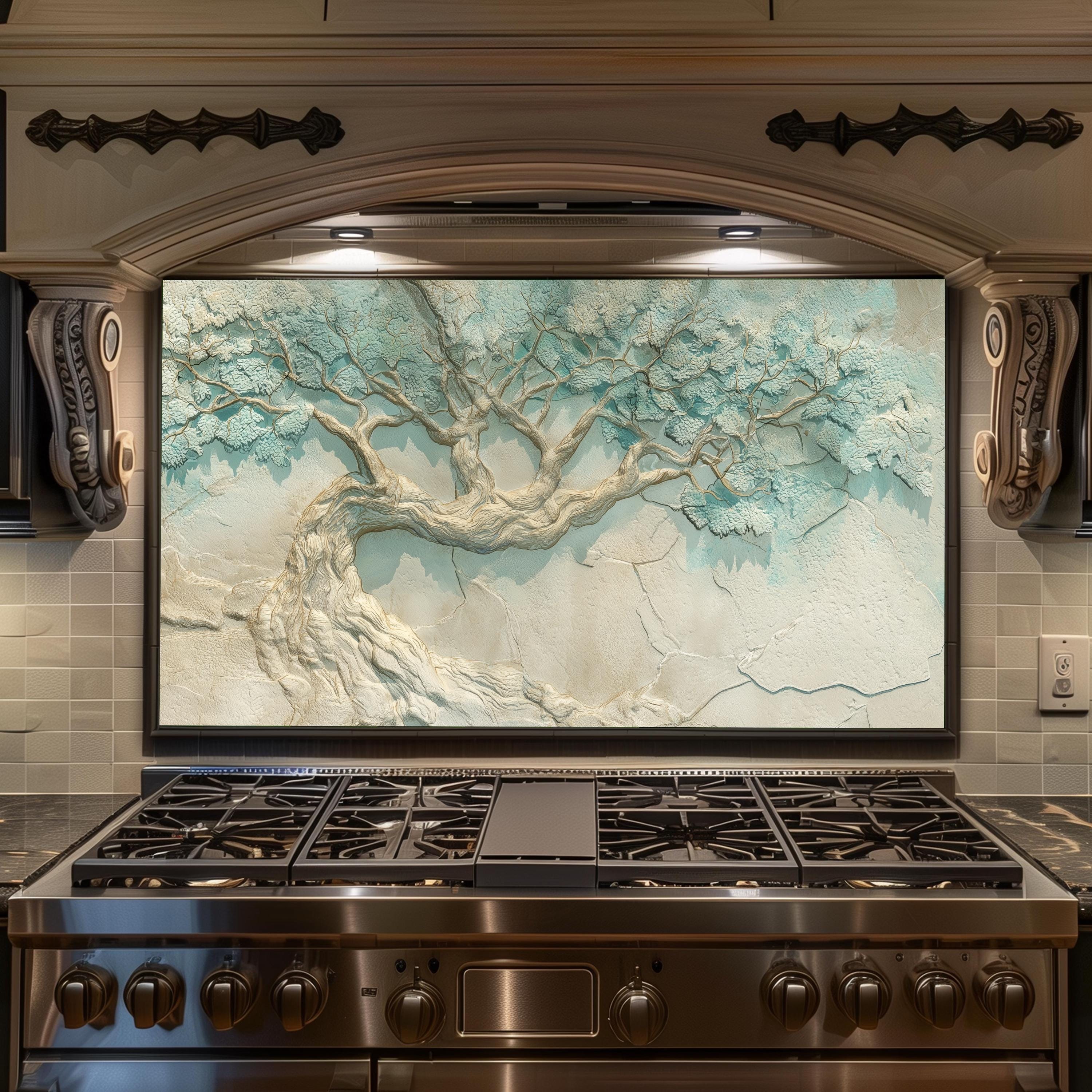 Nature Splashbacks Tree Relief Backsplash – Jade Green Stone Glass Backsplash for Kitchen ...