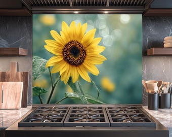 Sunflower Kitchen Backsplash: Tempered Glass Floral Wall Art