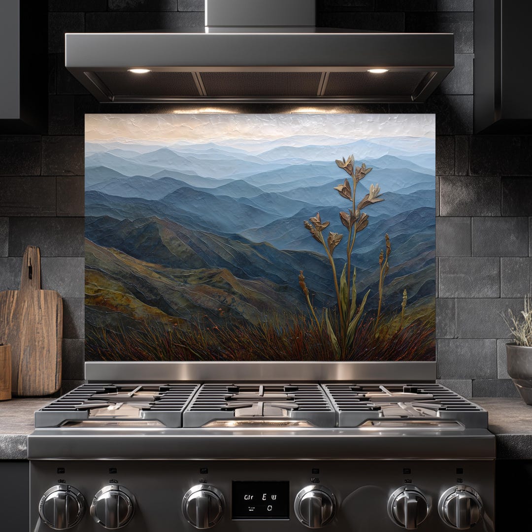 Nature Splashbacks Blue Mountain Landscape Backsplash - Tempered Glass Stove Splashback ...