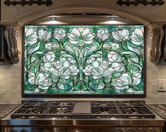 Floral Stained Glass Kitchen Backsplash – Botanical Tempered Glass