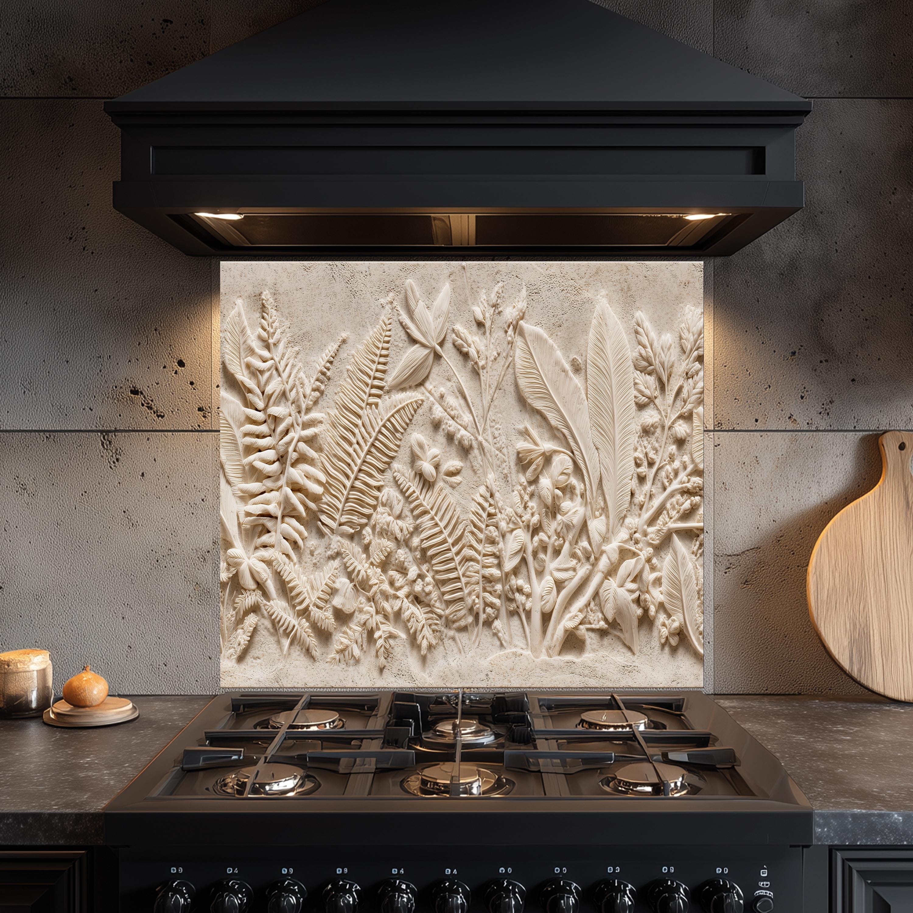 Leaf Pattern Splashback Botanical Relief Backsplash – Tropical Leaf Glass Backsplash for ...