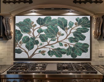 Botanical Leaf Backsplash - Green Mosaic Glass Splashback, Kitchen Stove Backsplash Panel, Nature Modern Decor