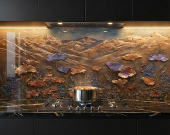 Kupfer Wildblumen Bergglas Aufkantung, rustikale Küche Herd Wache