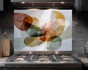 Abstract Tempered Glass Kitchen Backsplash – Modern Heat Resistant Stove Panel