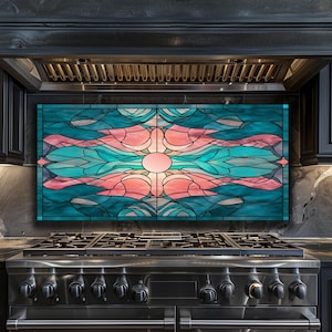 Ocean Sunset Stained Glass Backsplash - Coastal Wave Kitchen Splashback Panel - Tempered Glass Stove Backsplash Decor