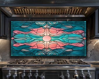 Ocean Sunset Stained Glass Kitchen Backsplash – Coastal Tempered Glass Panel