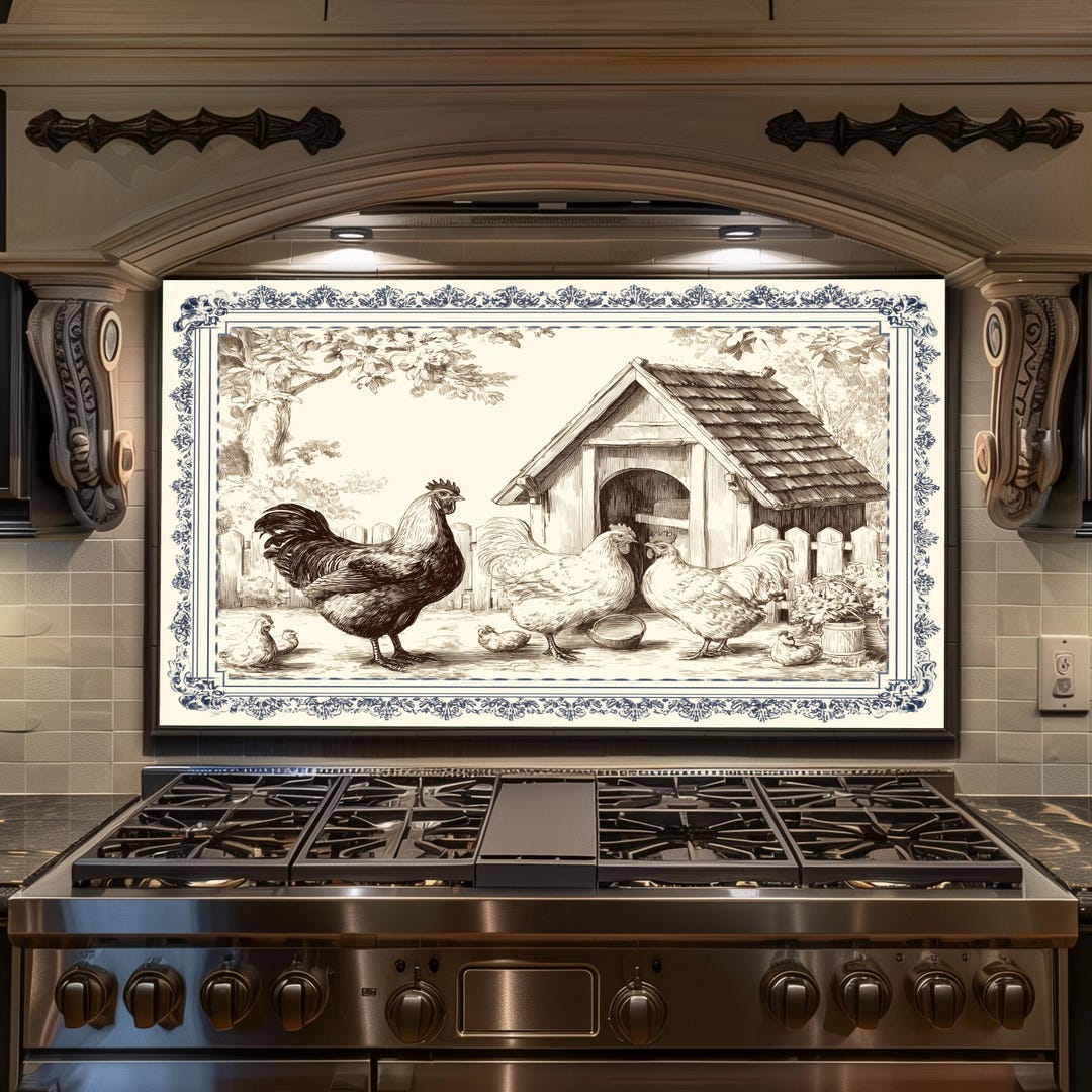 Farmyard Splashback Vintage Chicken Farm Backsplash - Rustic Farmhouse Glass Splashback ...