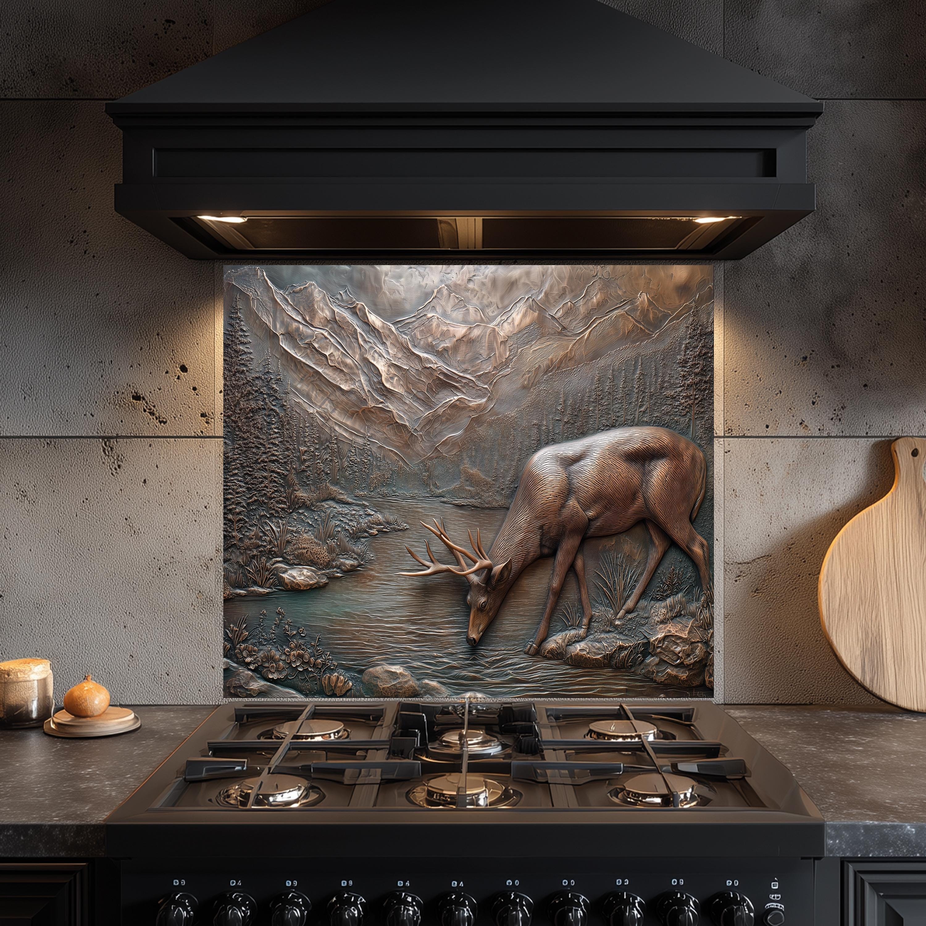 Rustic Copper Deer Backsplash, Faux Embossed Glass, Cabin Decor - Etsy