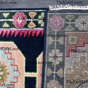 Handknotted Oushak Wool Runner Rug, Navy Pink Green, Turkish Hallway Carpet, Vintage Design 2.5x12,3x6,8x10 image 12