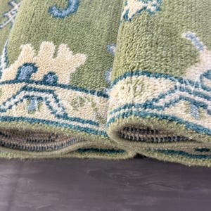 Grön Oushak löparmatta, handknuten ulllöpare i hallen, löpare i specialstorlek bild 3