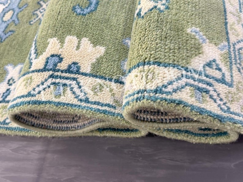 Grön Oushak löparmatta, handknuten ulllöpare i hallen, löpare i specialstorlek bild 3