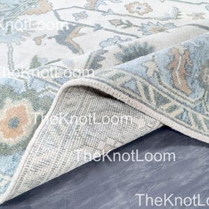 Handmade Wool Oushak Rug 8x10: Ivory, Blue, Terracotta