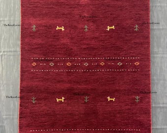 Handmade Red Gabbeh Wool Rug 8x10: Persian Tribal Boho Decor