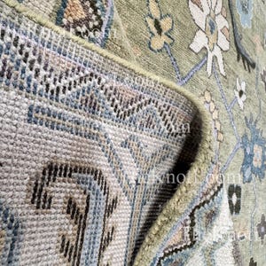Hand-Knotted Oushak Wool Rug 7x10: Floral Turkish Carpet, Neutral Boho Decor