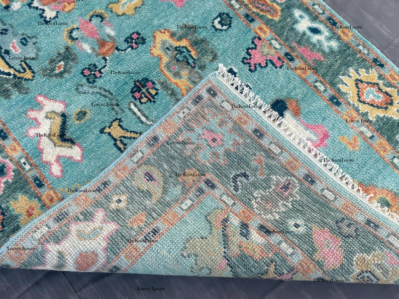 Handmade Teal Wool Rug: Colorful Modern Area Carpet With Pink, Green ...