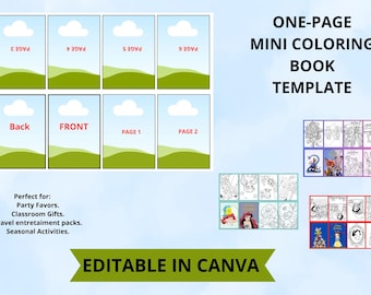 Editable Mini Coloring Book Template | Canva DIY Printable | One-Page Foldable Coloring Booklet | Party Favors & Classroom Activity