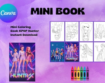 Kpop Demon Hunter Mini Coloring Book Template / Kpop Demon Hunter Mini Coloring Booklet Template, Party Kids