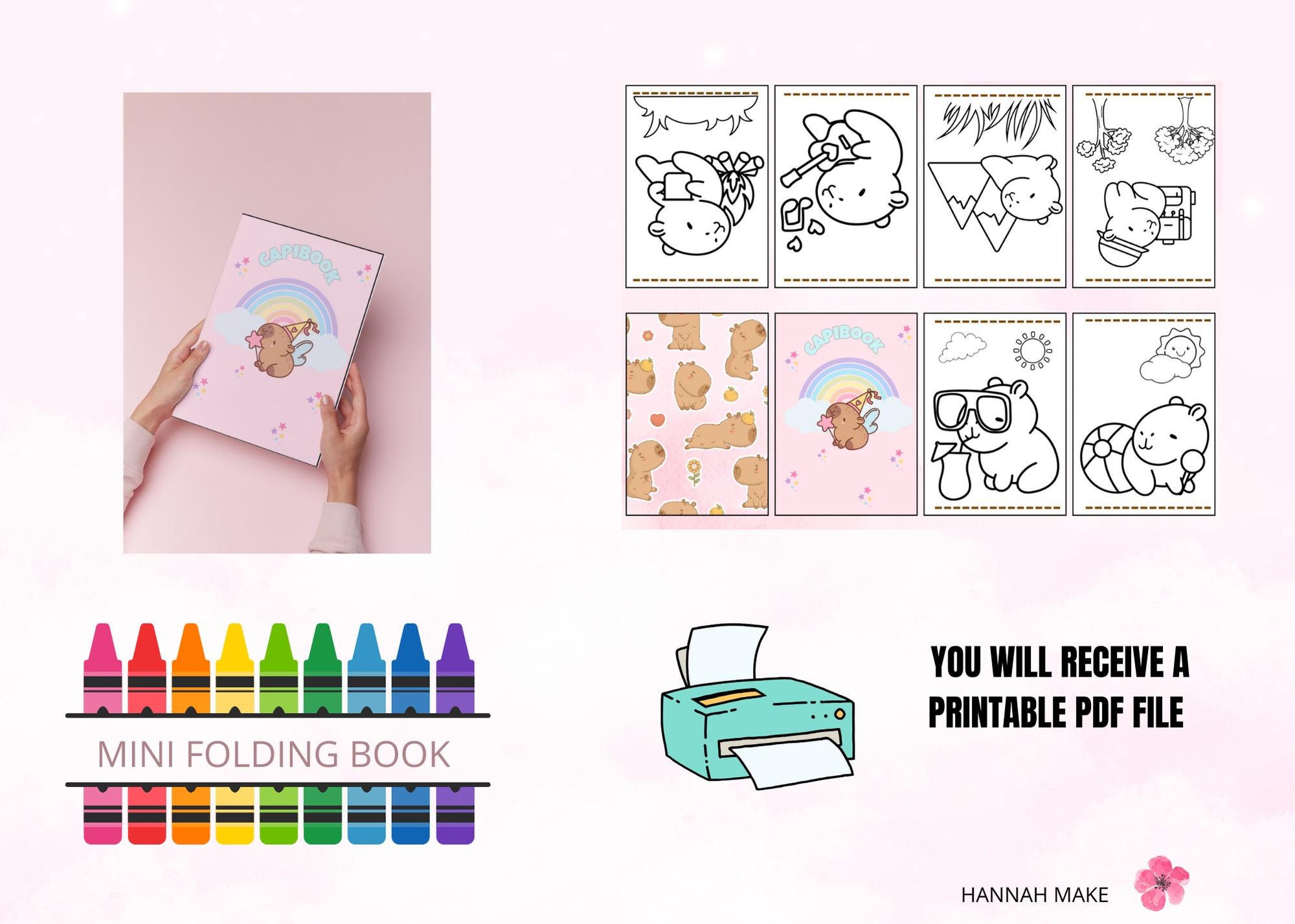 Mini Capybara Coloring Book | Digital Printable for Kids | Creative ...