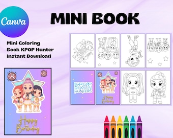 Kpop Demon Hunter Mini Coloring Book Template / Kpop Demon Hunter Mini Coloring Booklet Template, Party Kids