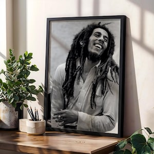 Bob Marley Digital Print, Reggae Legend Wall Art, Smiling Rasta Portrait, Black & White Jamaican Icon Decor, Positive Vibes Printable