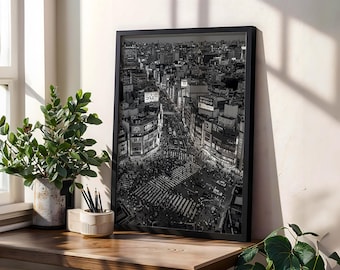 Shibuya Crossing Digital Print, Black & White Tokyo Street Photography, Japanese Cityscape Wall Art, Modern Urban Travel Decor