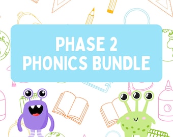 Teacher-created Phonics Work Bundle, Letters and Sounds Phase 2 Workbooks and Flashcards