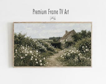 Cottage Garden Samsung Frame TV Art, Muted Tonal Painting (Digital Download)