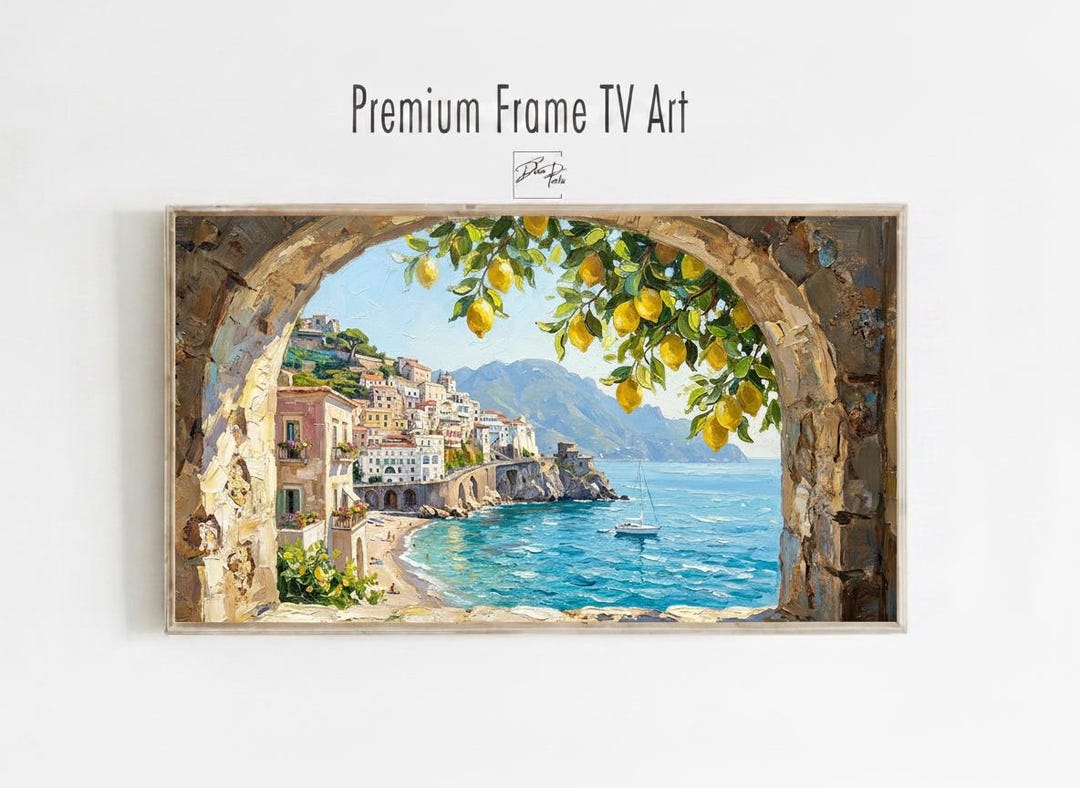 Amalfi Coast Frame TV Art – Lemon Arch Oil Painting Landscape (Digital Download)