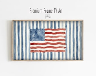 Watercolor Flag Frame TV Art, Patriotic Decor, Americana Theme Digital