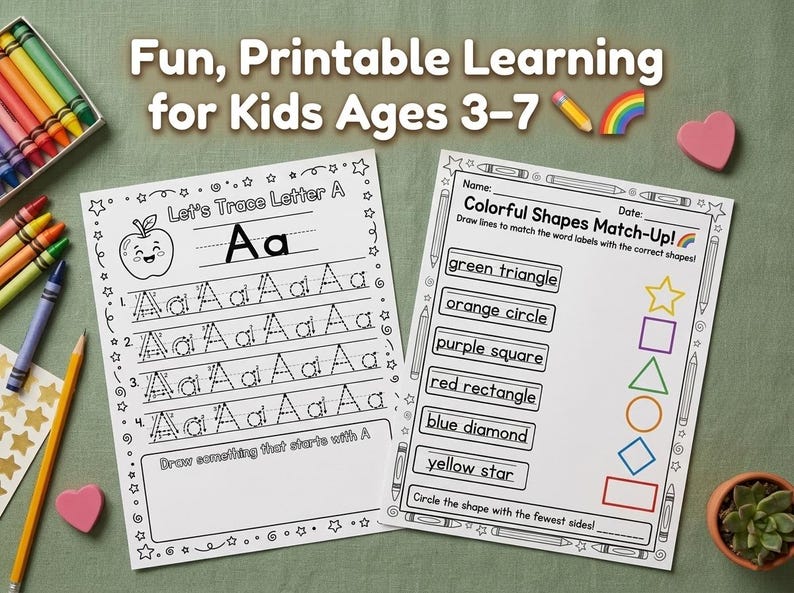 Preschool Pre-k Kindergarten Learning Bundle, 50+ Activity Worksheets ...