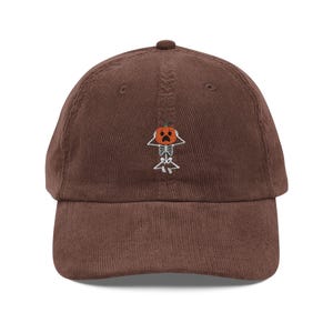 Skeleton Pumpkin Head Corduroy Hat Scared Jack O Lantern Embroidery Halloween Vintage Adjustable Unisex Spooky Season Cap Pumpkin Hat