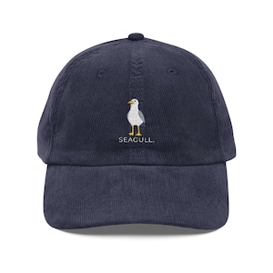Seagull Embroidered Corduroy Hat  Unisex Adjustable Vintage Dad Hat Coastal Beach Bird Lover Gift Dad Cap Baseball Cap Gift Funny Animal