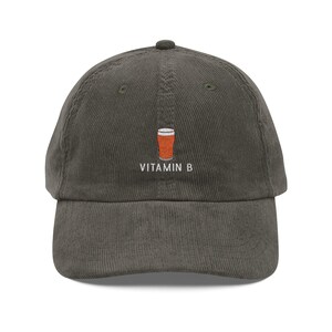 Corduroy Hat Embroidered Vitamin B Beer Drinker Stout Lover Corduroy Dad Hat Dad Cap Vintage Corduroy Hat Unisex Baseball Cap Gift Holiday