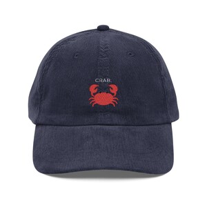 Crab Embroidered Corduroy Hat Unisex Adjustable Vintage Dad Hat Coastal Beach Crab Lover Gift Dad Cap Baseball Cap Gift Funny Animal