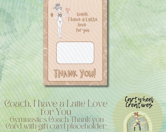 Tarjeta de agradecimiento para entrenador de gimnasia, diseño "Latte Love" (descarga digital)