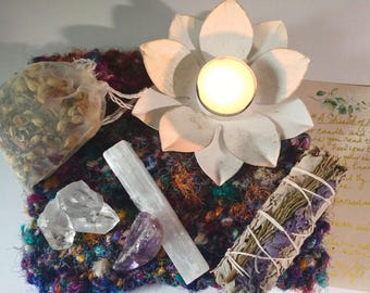 Kit de ritual de limpieza de lujo para purificación energética, protección y regalo para la bendición del hogar.