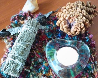 Smudge and Candle Mini Set Add On Sage Tealight Ritual Energy Cleansing Gift