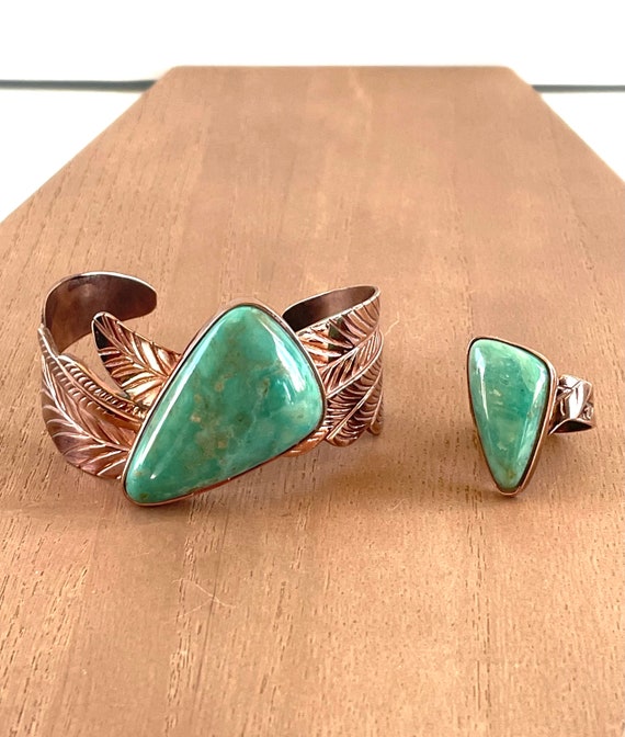 Vintage Green Turquoise Copper Cuff and Matching s