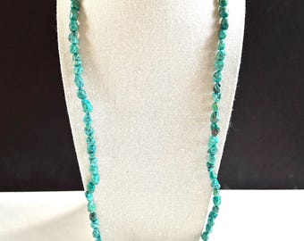 Vintage Arizona Turquoise Nugget Stone Sterling Silver Necklace 30”