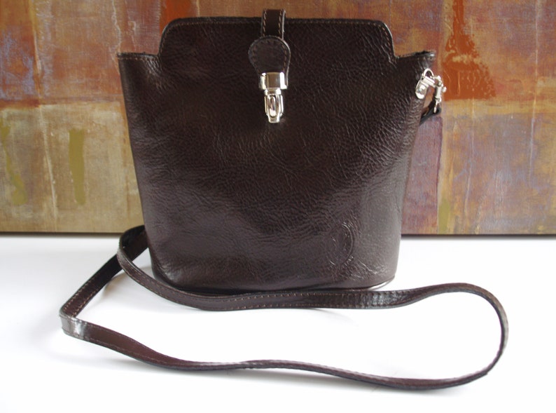 Vera Pelle Handbag Italy Brown Leather Crossbody Purse Bag - 